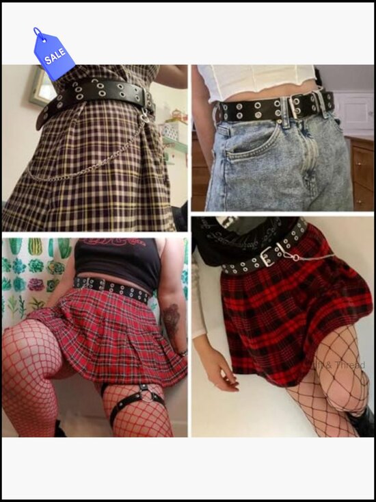 Double Grommet Studded Punk Belt with Detachable Chain main image 5